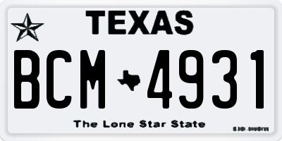 TX license plate BCM4931