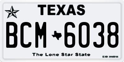 TX license plate BCM6038