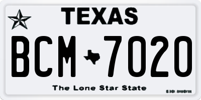 TX license plate BCM7020