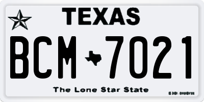 TX license plate BCM7021