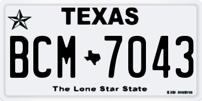 TX license plate BCM7043