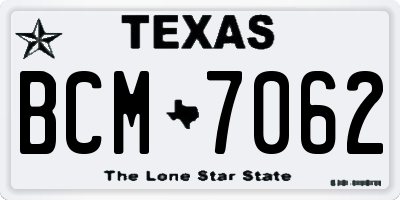 TX license plate BCM7062