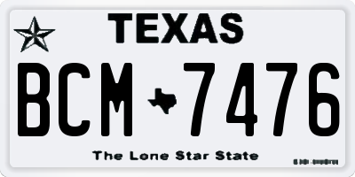 TX license plate BCM7476