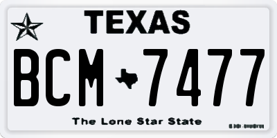 TX license plate BCM7477