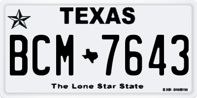 TX license plate BCM7643