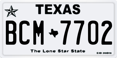 TX license plate BCM7702
