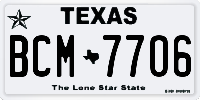 TX license plate BCM7706