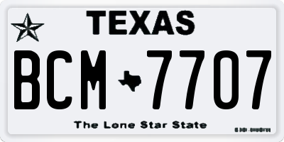 TX license plate BCM7707