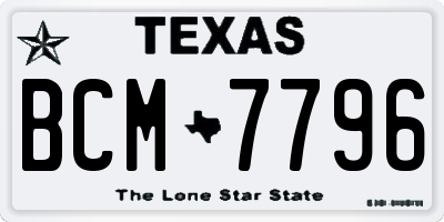 TX license plate BCM7796