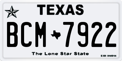 TX license plate BCM7922