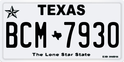 TX license plate BCM7930
