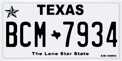 TX license plate BCM7934