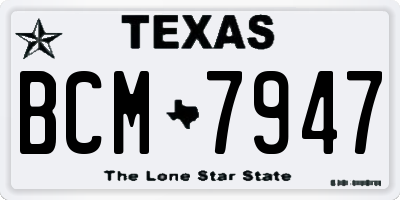 TX license plate BCM7947