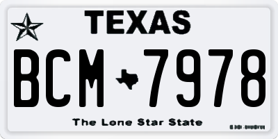 TX license plate BCM7978