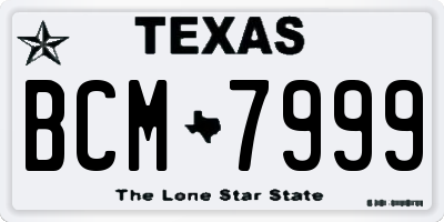 TX license plate BCM7999