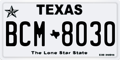 TX license plate BCM8030
