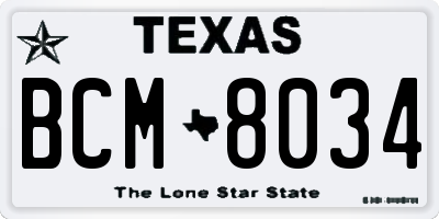 TX license plate BCM8034
