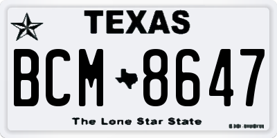 TX license plate BCM8647
