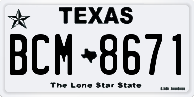TX license plate BCM8671