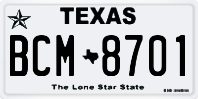 TX license plate BCM8701
