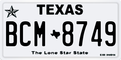 TX license plate BCM8749