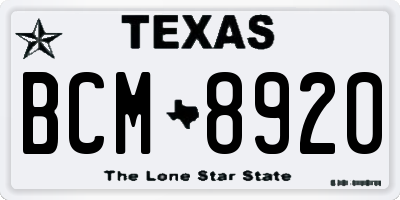 TX license plate BCM8920