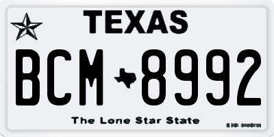 TX license plate BCM8992