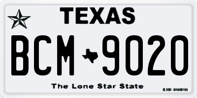 TX license plate BCM9020