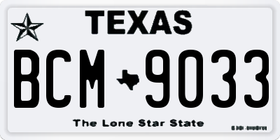 TX license plate BCM9033