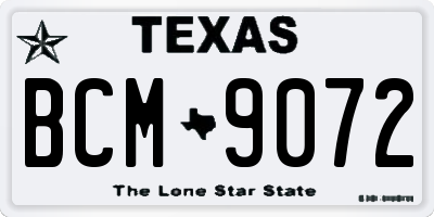 TX license plate BCM9072