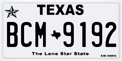 TX license plate BCM9192