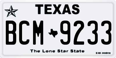 TX license plate BCM9233