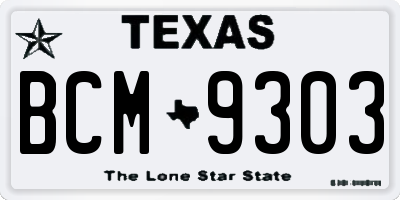 TX license plate BCM9303
