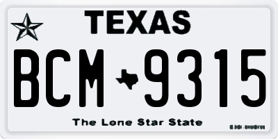 TX license plate BCM9315