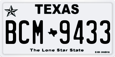 TX license plate BCM9433