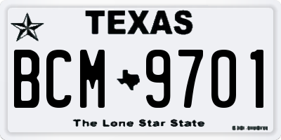 TX license plate BCM9701