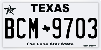 TX license plate BCM9703