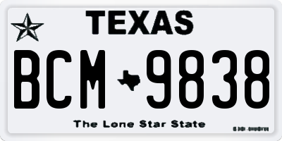 TX license plate BCM9838