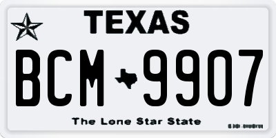 TX license plate BCM9907