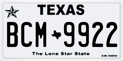 TX license plate BCM9922