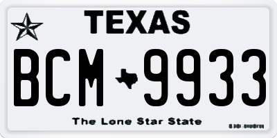 TX license plate BCM9933