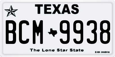 TX license plate BCM9938