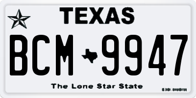 TX license plate BCM9947