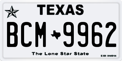 TX license plate BCM9962
