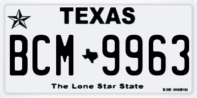 TX license plate BCM9963