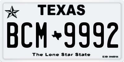 TX license plate BCM9992