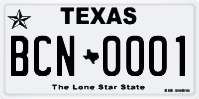 TX license plate BCN0001