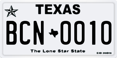 TX license plate BCN0010