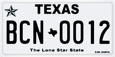 TX license plate BCN0012