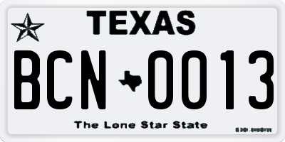 TX license plate BCN0013